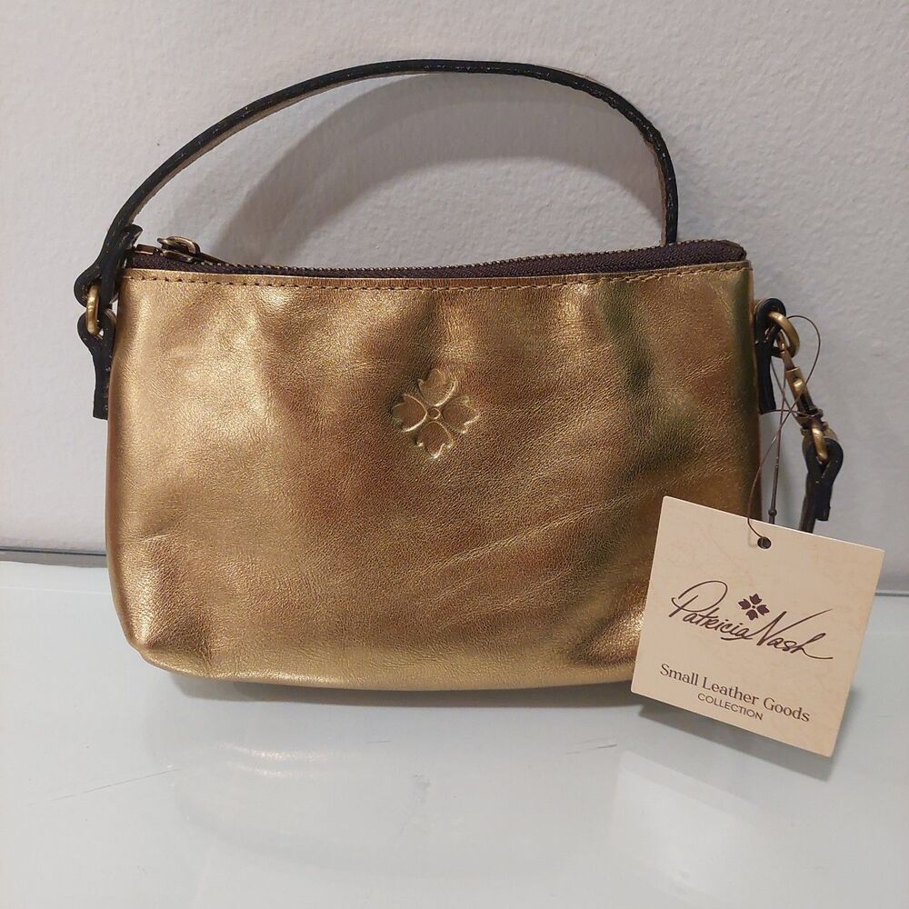 New Patricia Nash Loria Convertible Wristlet Antique Gold RFID Protected NWT